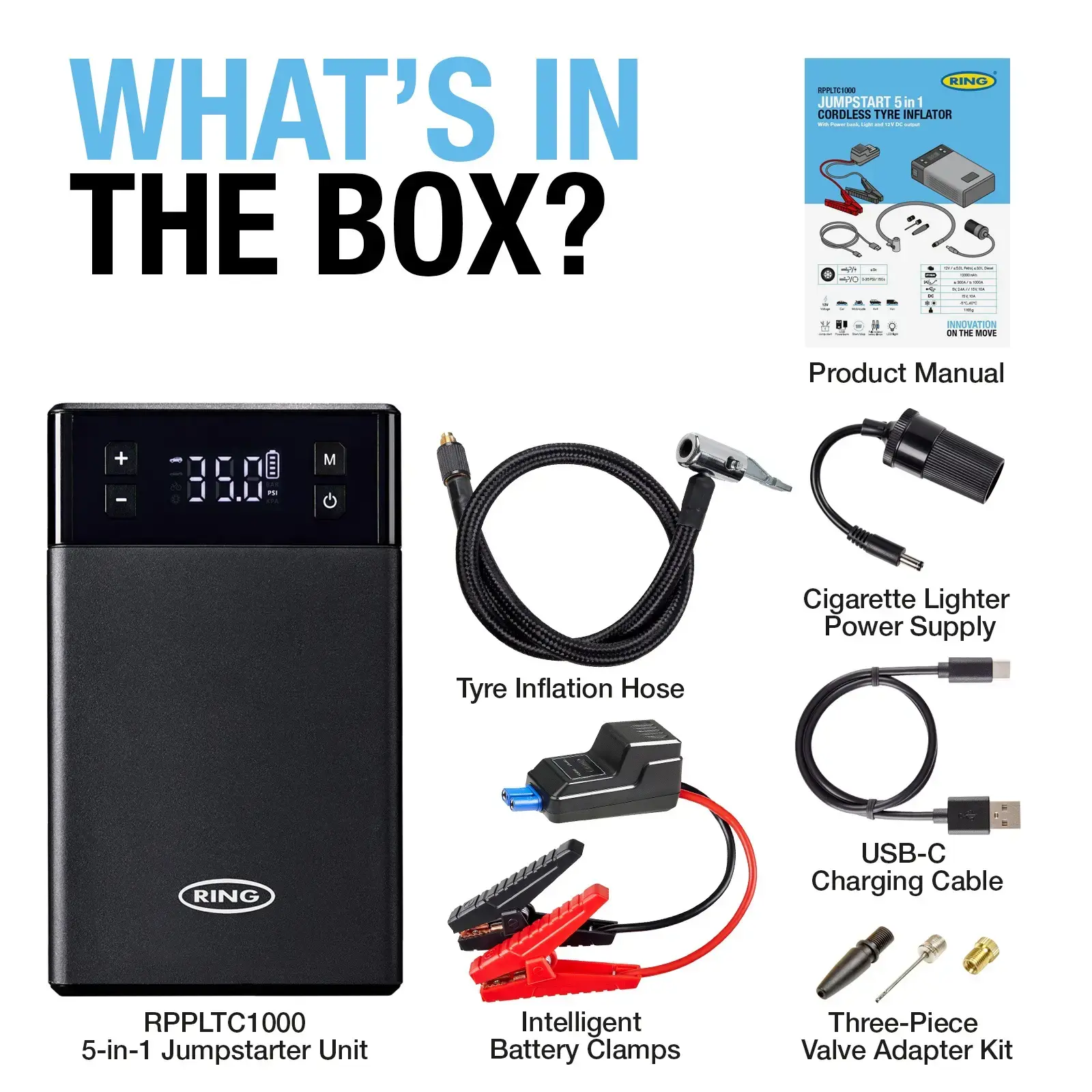 Ring Auto RPPLTC1000 JUMPSTART 5-IN-1 Tyre Inflator & Jump Starter