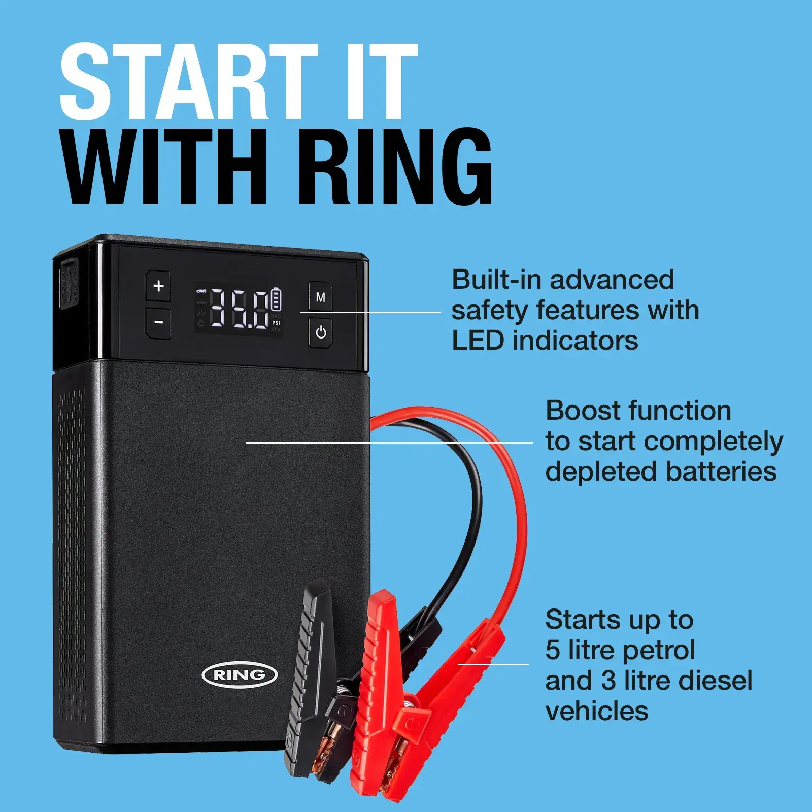 Ring Auto RPPLTC1000 JUMPSTART 5-IN-1 Tyre Inflator & Jump Starter