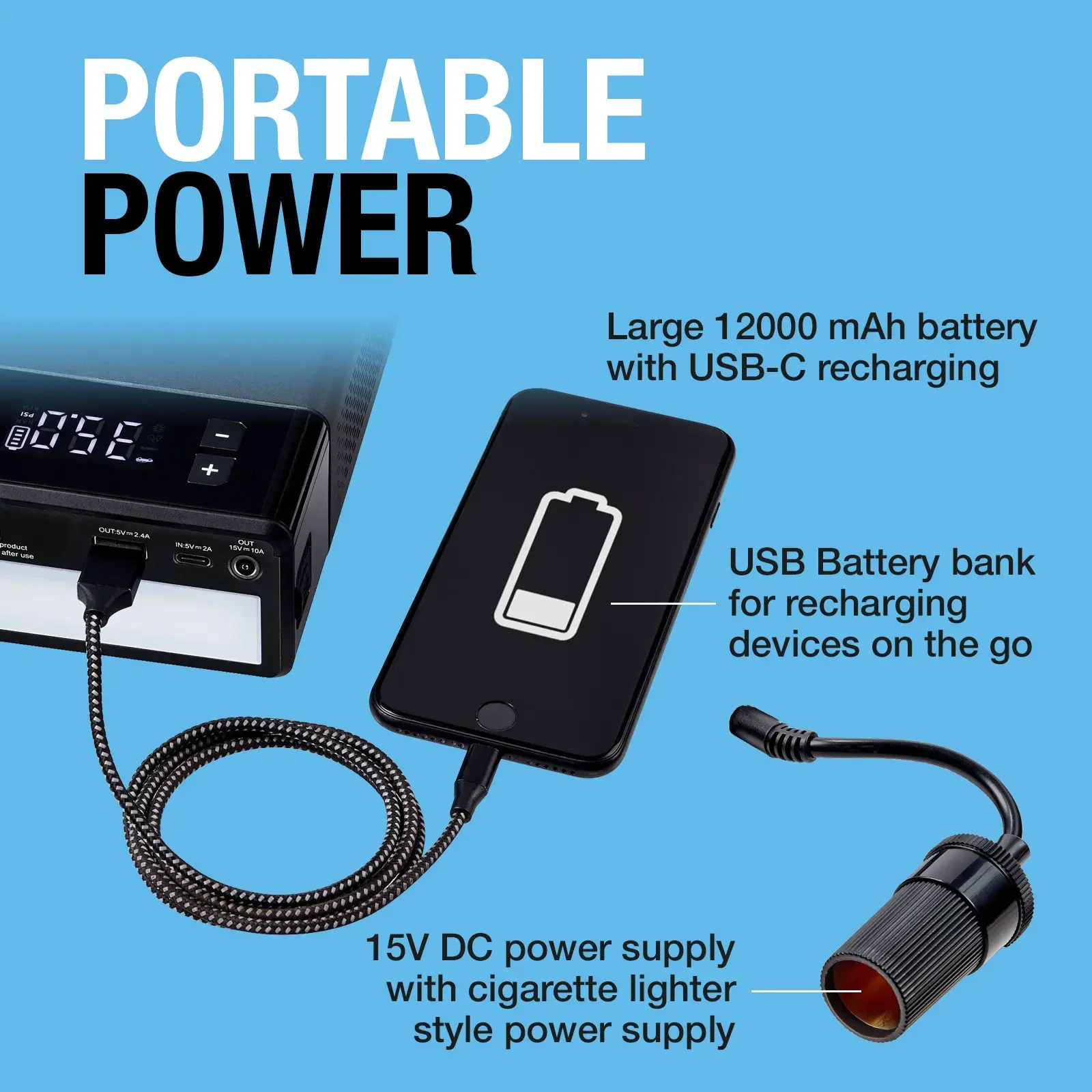 Ring Auto RPPLTC1000 JUMPSTART 5-IN-1 Tyre Inflator & Jump Starter