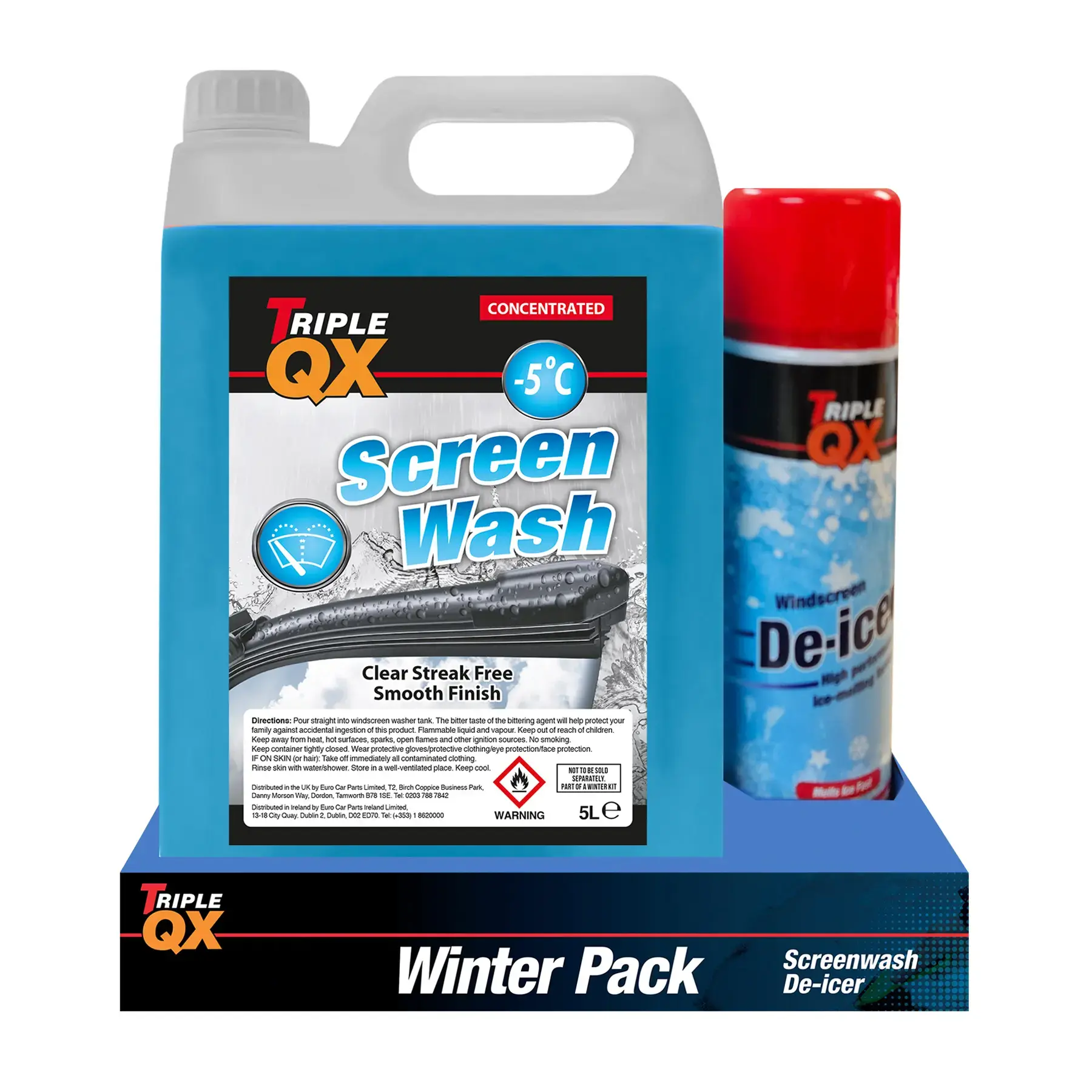 Triple QX Winter Essentials Kit Includes - Concentrated Screenwash 5Ltr & De-Icer 500ml