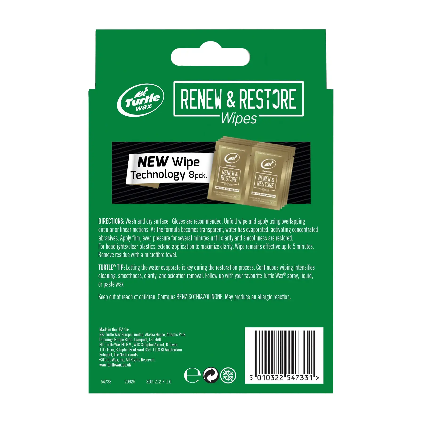 Turtlewax Renew & Restore Wipes 8 Pack