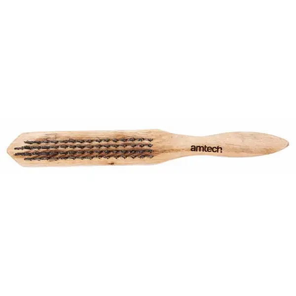 amtech 4 Row Wire Brush - Wooden Handle