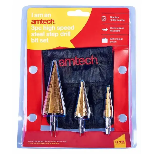 amtech 3pc High Speed Steel Step Drill Set (Large)