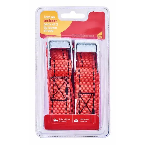 amtech 2pc Tie Down Straps (2.5M X 25mm)