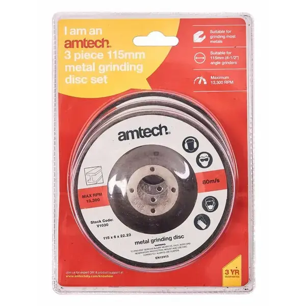 amtech 3pc 115mm Metal Grinding Disc