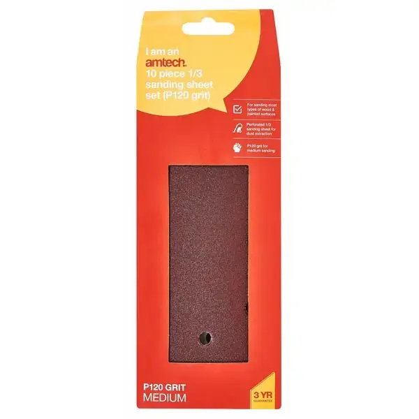 amtech 10pc 1/3 Sanding Sheet (P120 Grit) (93 X 230mm)