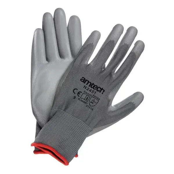 amtech Light Duty PU Coated Palm Gloves Grey Large Size 9