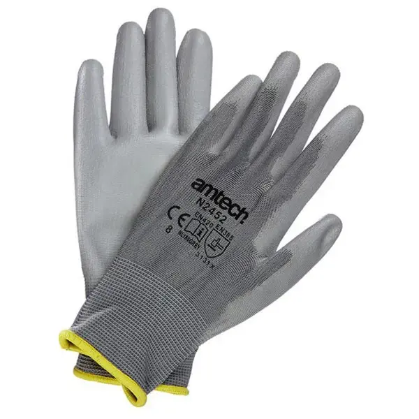 amtech Light Duty PU Coated Palm Gloves Grey Medium Size 8