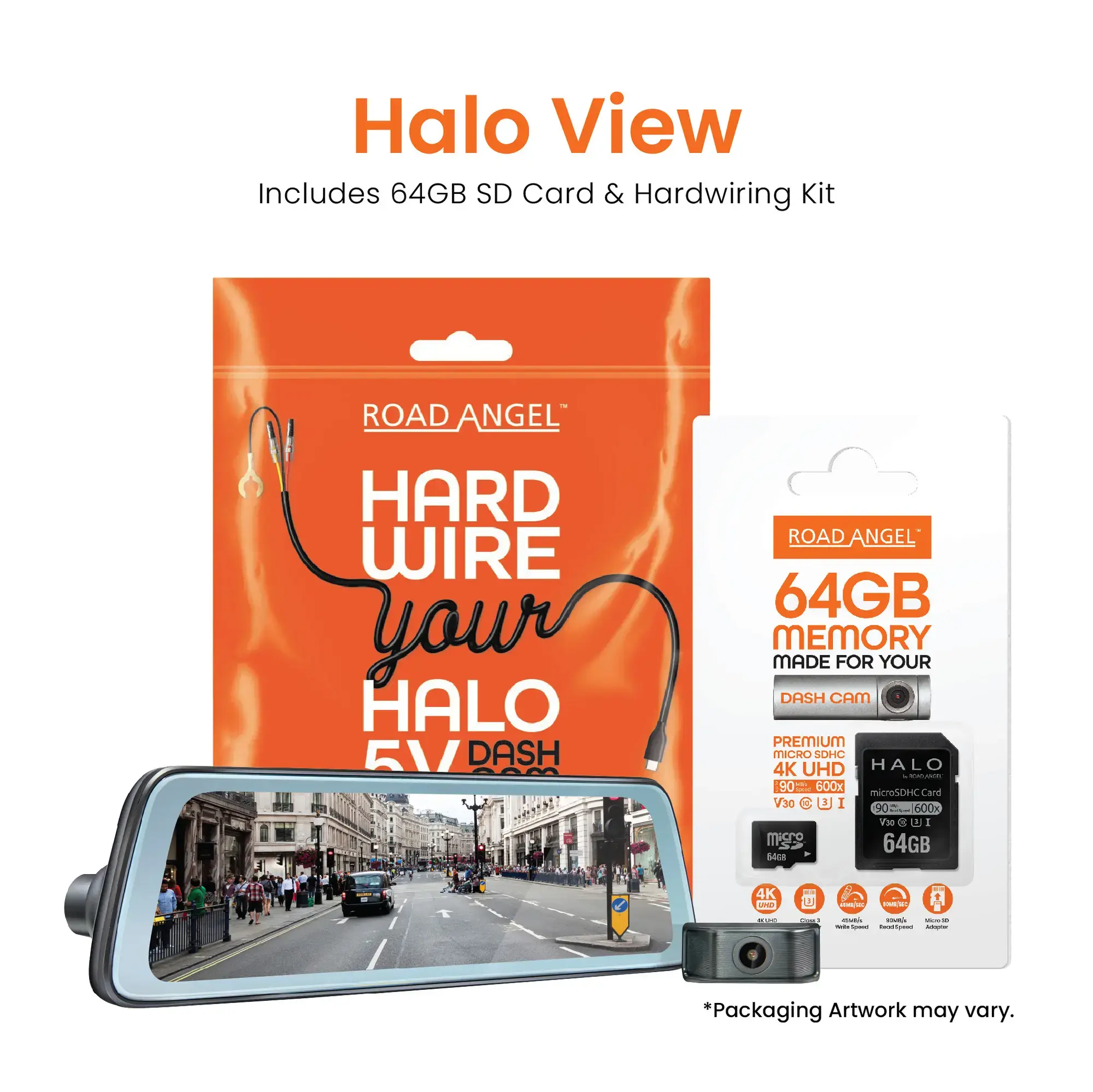 Road Angel Halo View  1440p Mirror Dashcam With 64GB Automotive Grade SD Card & Hardwiring