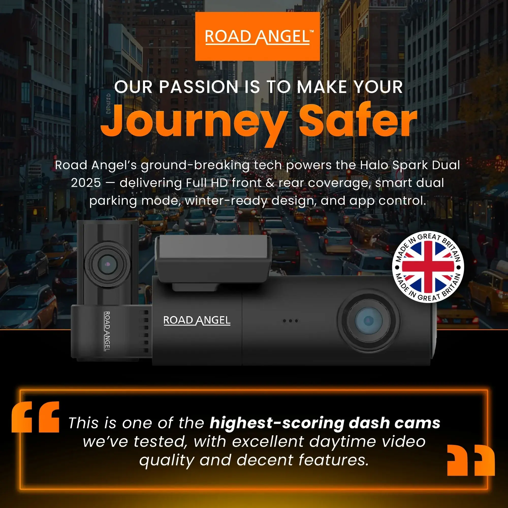 Road Angel Halo Spark 1080p Dual Dash Cam + NEW HWK5VC2-ODB Hardwire Kit & 64GB SD