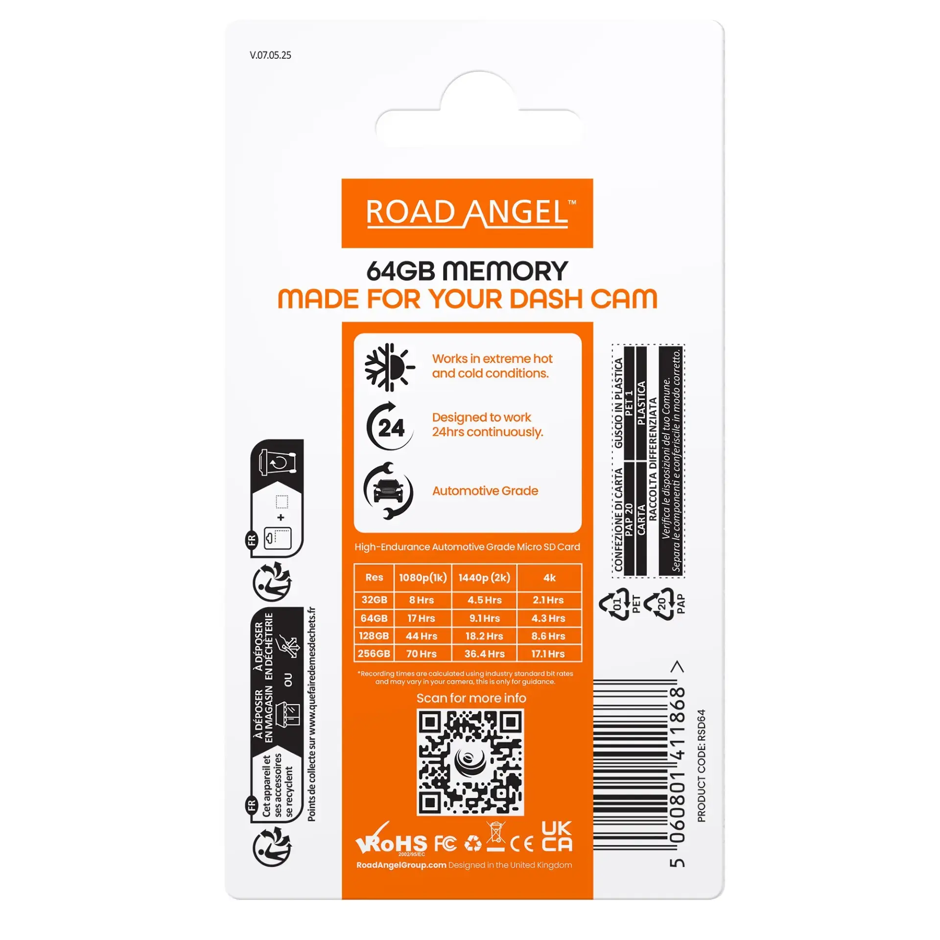 Road Angel Halo Drive 2 Dash Cam – 1440p + NEW HWK5VC2-ODB Hardwire Kit & 64GB SD