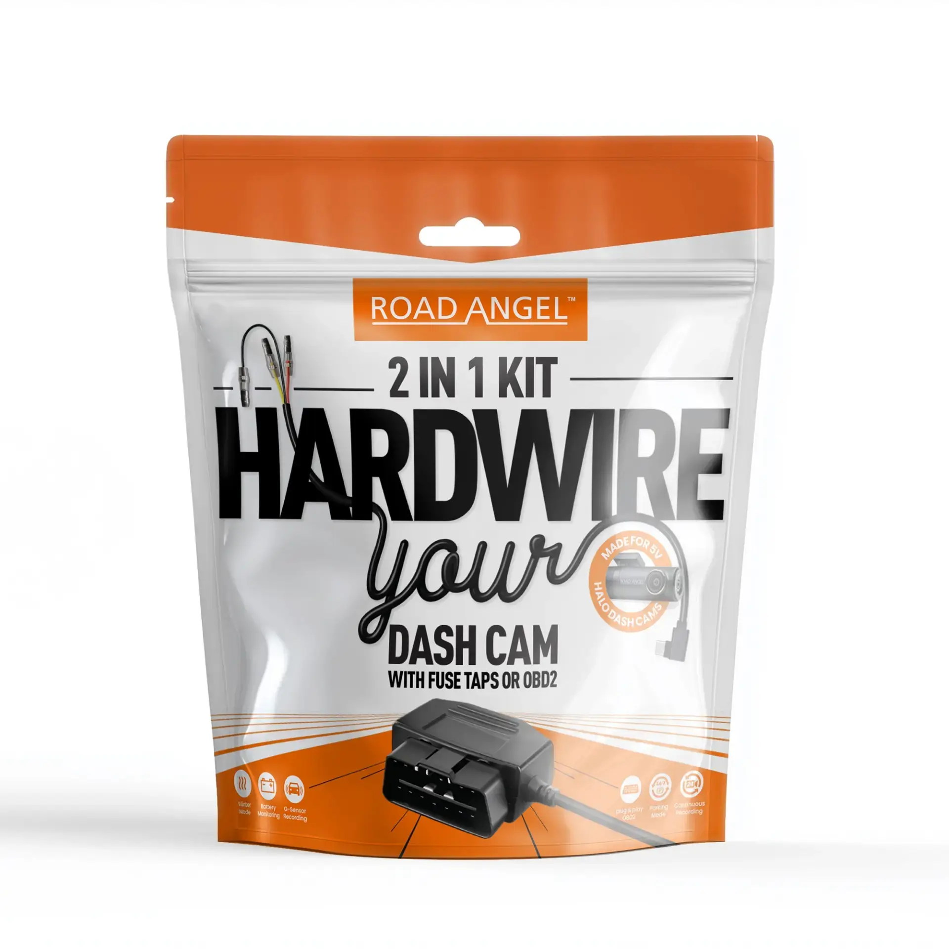 Road Angel Halo 5V Dash Cam Hardwire Kit – USB Type-C & OBD2 (2-in-1)