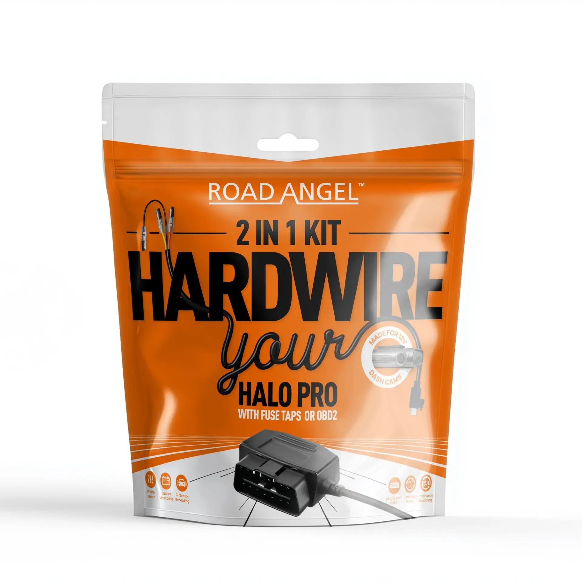 Road Angel Halo Pro 12V Dash Cam Hardwire Kit – USB Type-C & OBD2 (2-in-1)