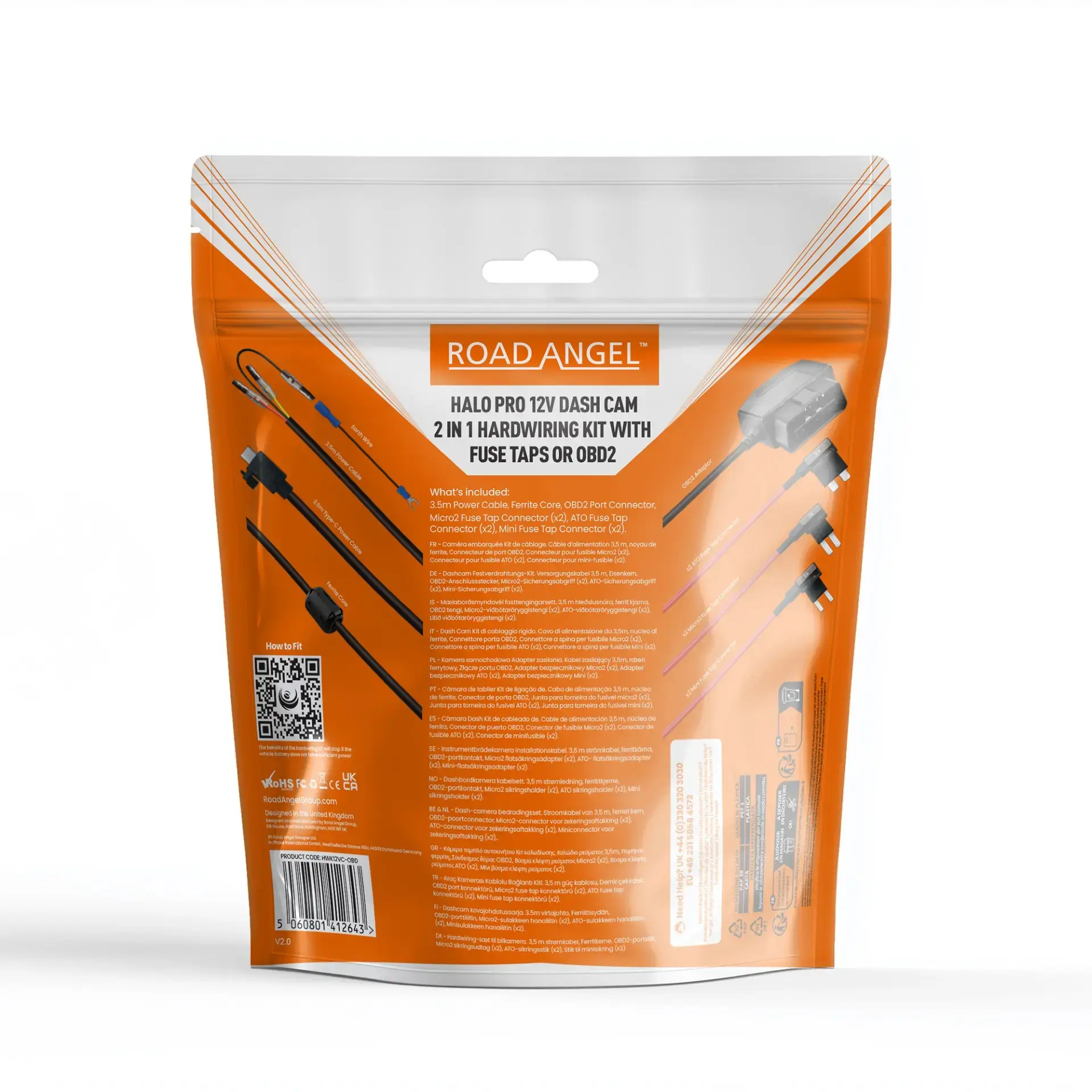 Road Angel Halo Pro 12V Dash Cam Hardwire Kit – USB Type-C & OBD2 (2-in-1)