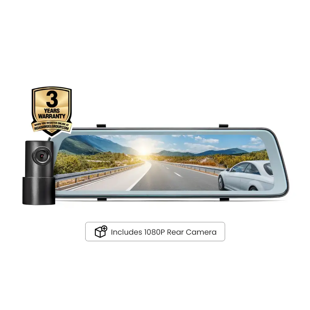 Road Angel Halo Vision 2 Mirror Dash Cam – 10” Touchscreen + Rear 1080p Cam with Hardwi
