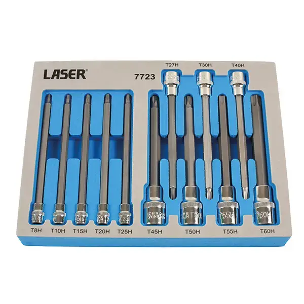 Laser 7723 Long Tamperproof Torx® Socket Bit Set 1/4"D, 3/8"D, 1/2"D"