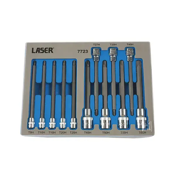 Laser 7723 Long Tamperproof Torx® Socket Bit Set 1/4"D, 3/8"D, 1/2"D"