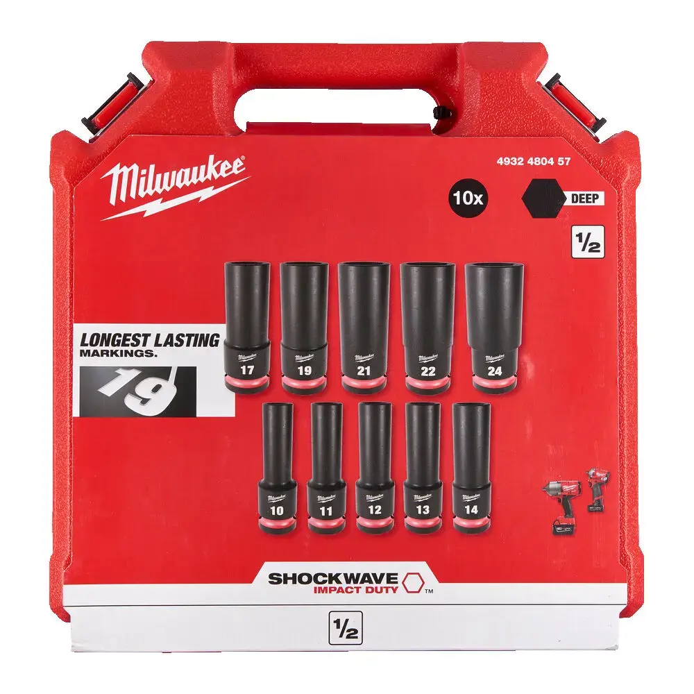 Milwaukee 1/2in drive SHOCKWAVE IMPACT DUTY deep socket set (10pc)