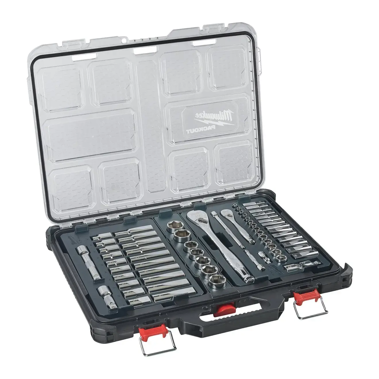 Milwaukee PACKOUT 1/4" & 1/2" 63Pc Ratchet & Socket Set