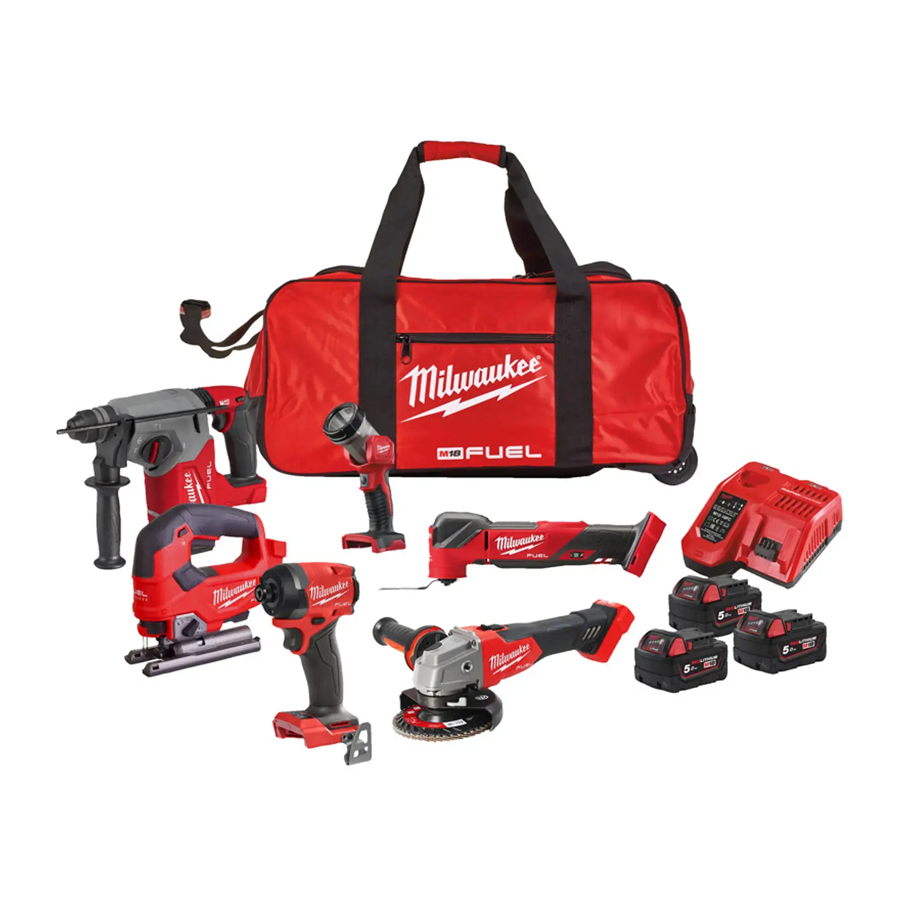 Milwaukee M18FPP6L3-503B 18V Brushless 6 Piece Tool Kit with 3 x 5.0Ah Batteries Charger &