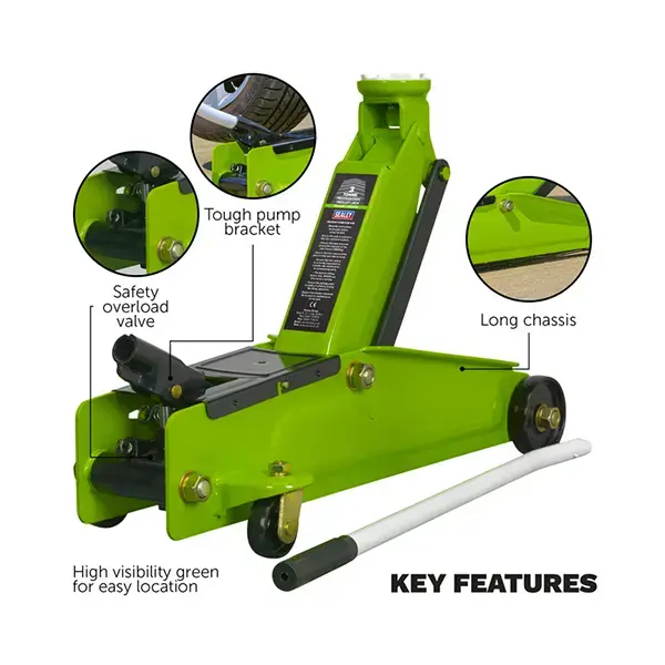 Sealey Heavy-Duty Long Reach Trolley Jack 3 Tonne - Green