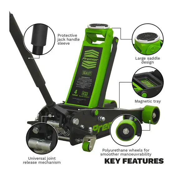 Sealey Premier Low Profile Trolley Jack with Rocket Lift 4 Tonne - Green