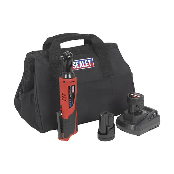 Sealey SV12 Series 3/8"Sq Drive Cordless Ratchet Wrench Kit 12V 2Ah - 2 Batteries