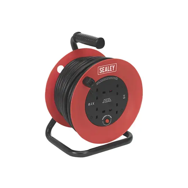 Sealey 25m Heavy-Duty Cable Reel with Thermal Trip 4 x 230V