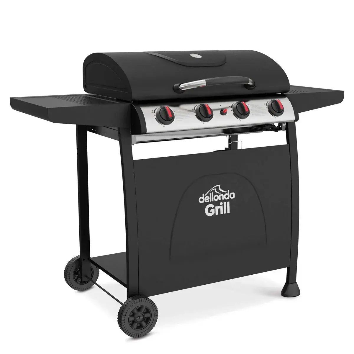 Dellonda 4 Burner Gas BBQ Grill with Piezo Ignition, Built-In Thermometer, Black/Stainles