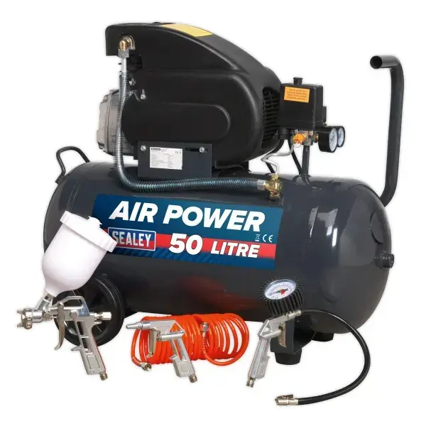 Sealey SAC5020EPK Compressor 50ltr Direct Drive 2hp with 4pc Air Accessory Kit