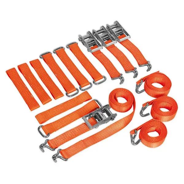 Sealey TDRWKIT Car Transporter Ratchet Tie Down Alloy/Steel Wheel Kit 4pc 50mm x 3mtr 4